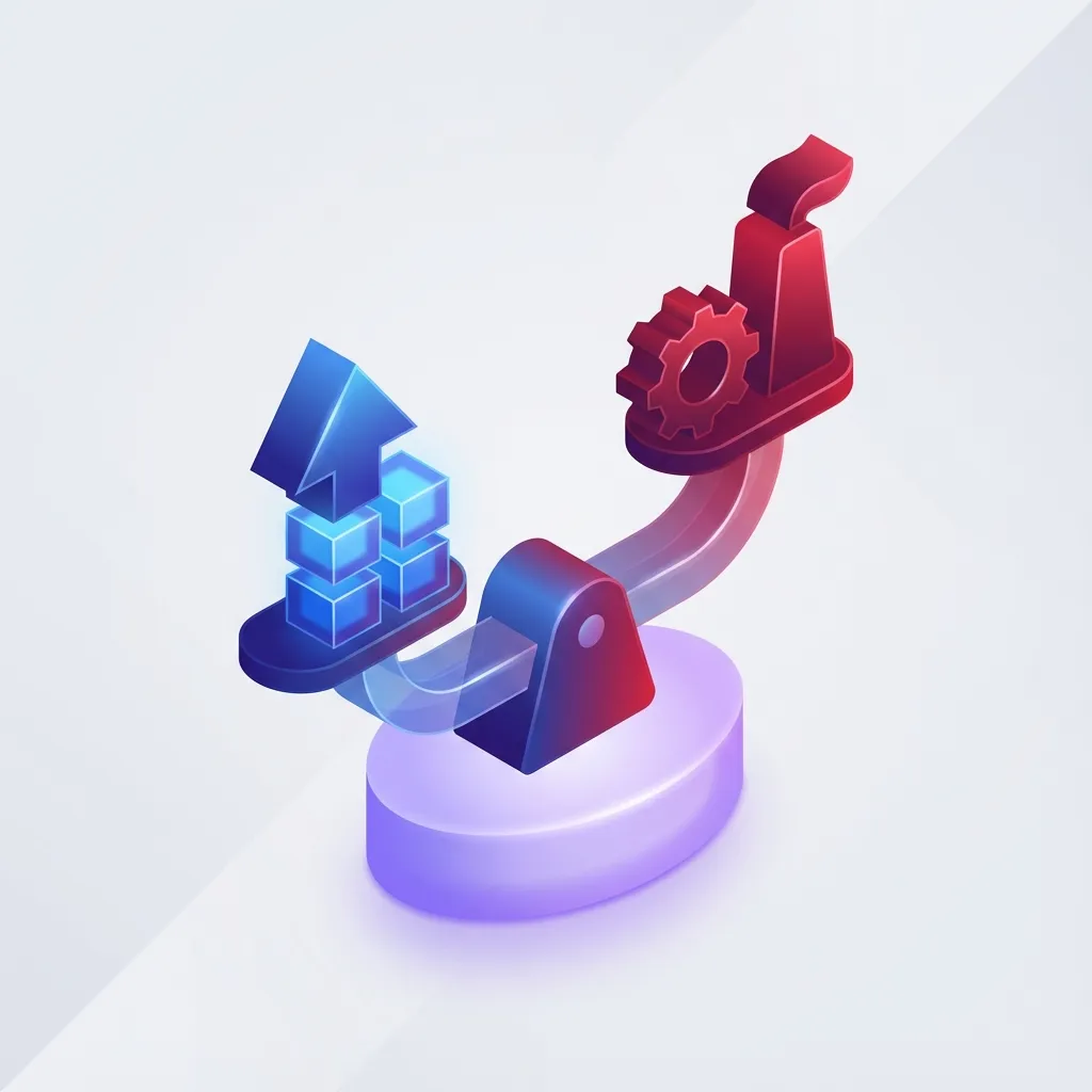 상승하는 반도체와 하락하는 전통 산업을 저울로 나타낸 균형 아이콘