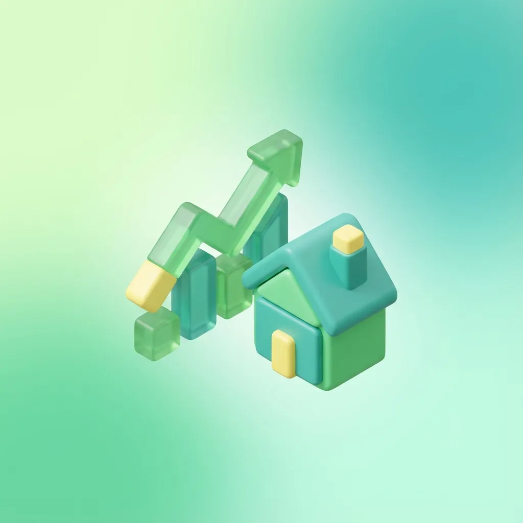 자산 상승을 나타내는 차트와 부동산 기호가 결합