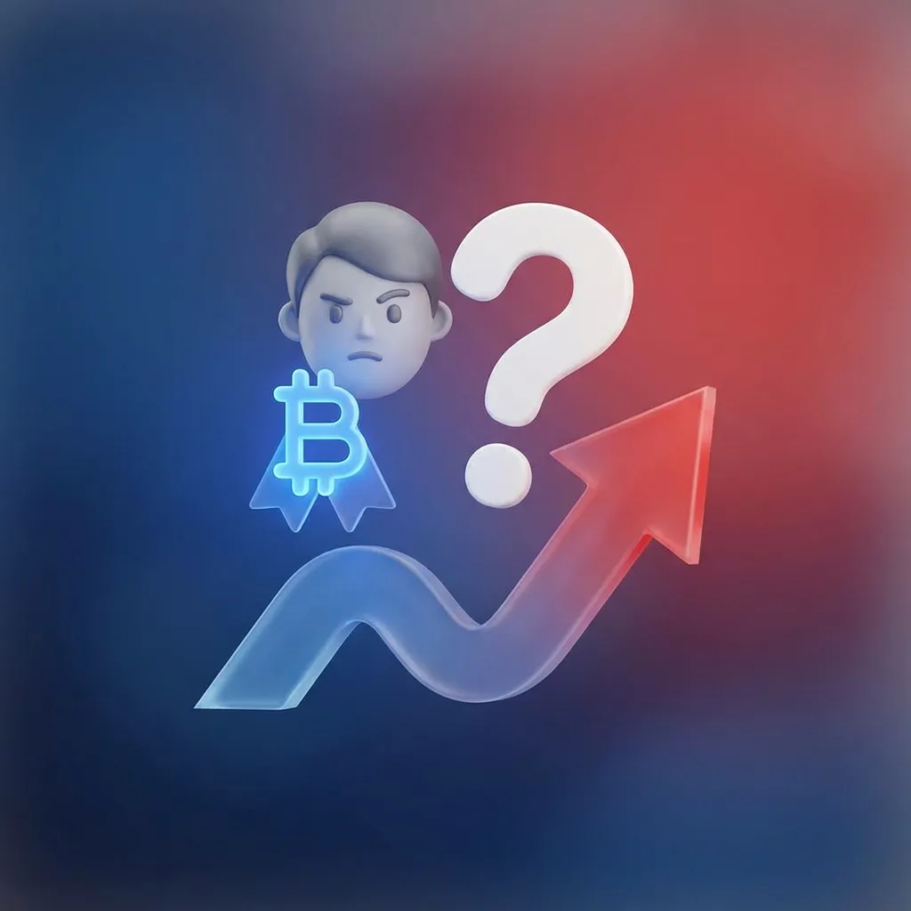 상승하는 차트와 채권 심볼, 물음표가 떠 있는 3D 아이콘, 빨간색과 파란색 그라데이션 배경