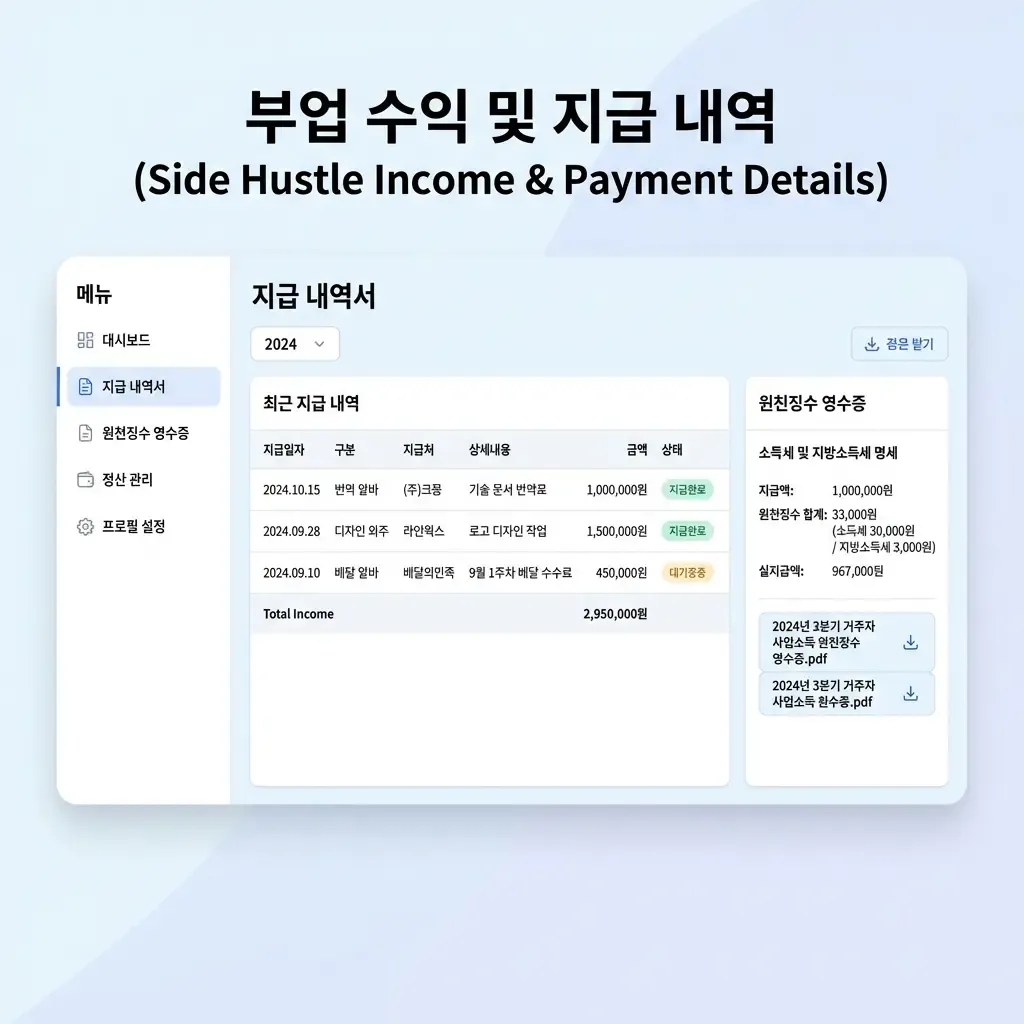 프리랜서 3.3% 원천징수, 강연료, 애드센스 등 다양한 부업 소득의 입금 증빙 자료 모음