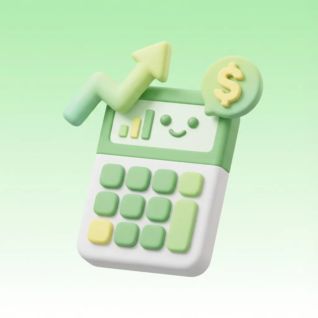 계산기와 상승 화살표, 달러 표시가 있는 재무 분석 개념의 3D 스타일 일러스트