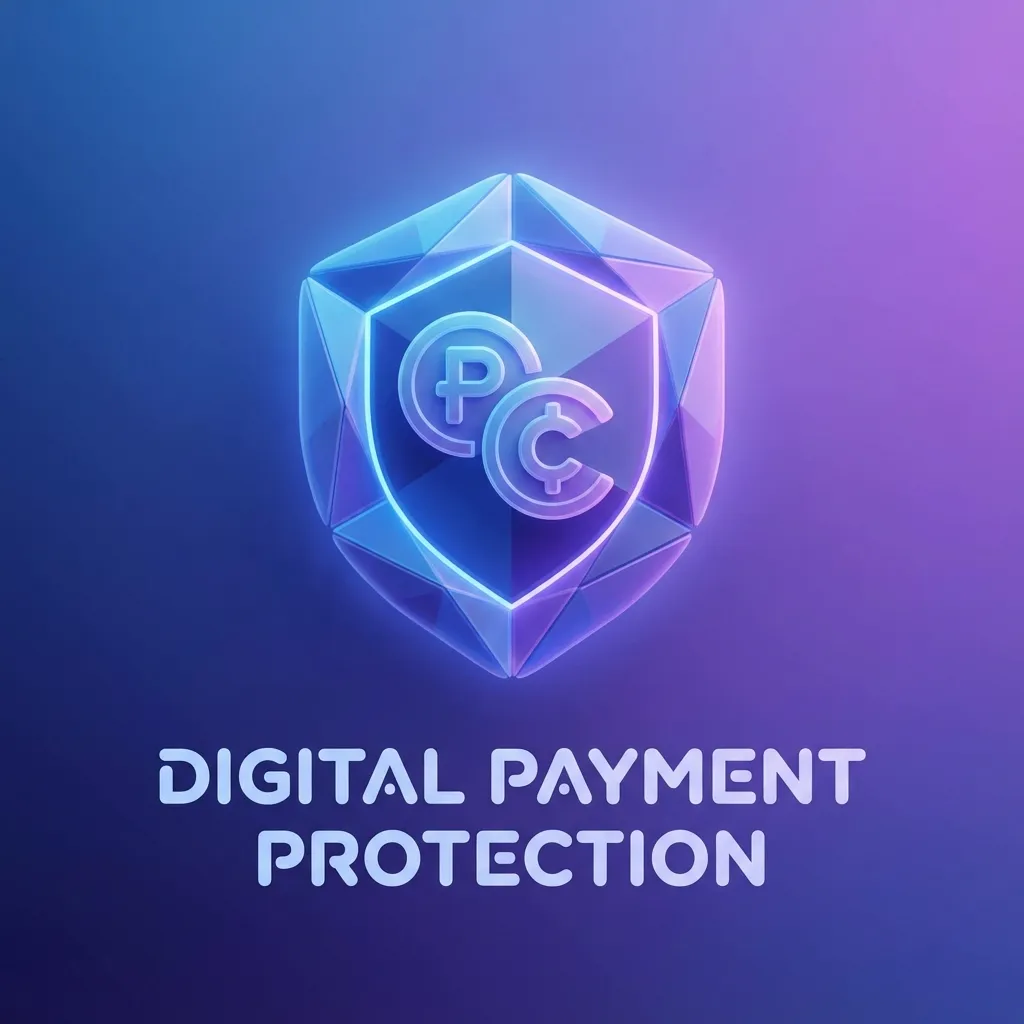 디지털 결제 보호를 상징하는 방패와 동전 아이콘의 3D 일러스트레이션