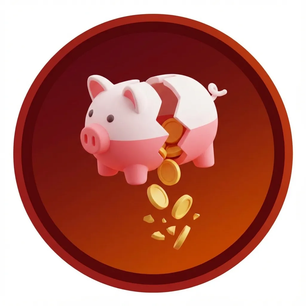 떨어지는 동전과 깨진 돼지저금통을 보여주는 3D 일러스트레이션