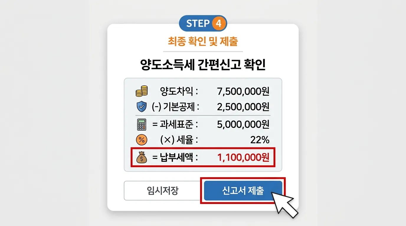 홈택스 양도소득세 세액 확인 및 제출 STEP 4