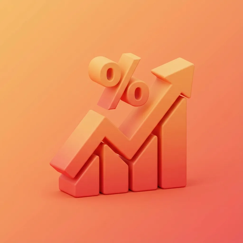 상승하는 꺾은선 그래프와 퍼센트 기호로 금리 상승을 표현한 3D 미니멀 아이콘