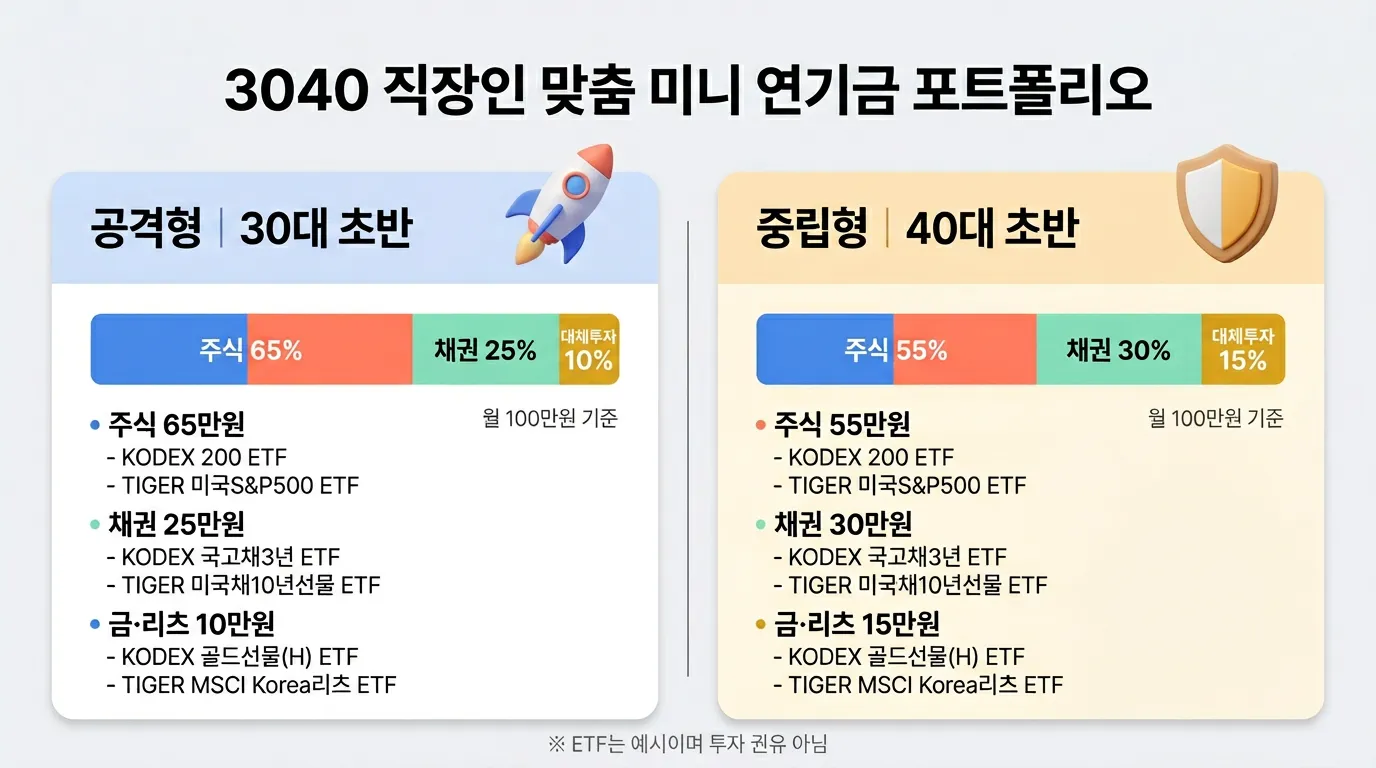 3040 직장인 맞춤 미니 연기금 포트폴리오 공격형 중립형 비교