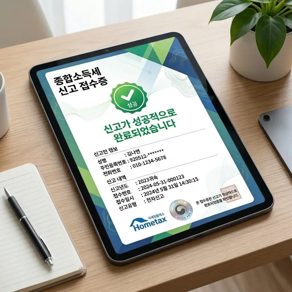 홈택스 종합소득세 전자신고 접수증 완료 화면