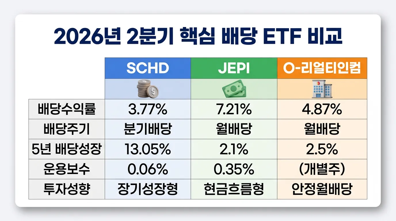 2026년 2분기 핵심 배당 ETF 비교표